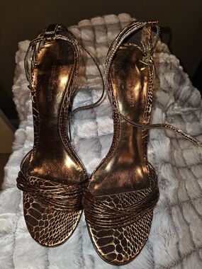 Kelly & Katie Bronze Metallic Strappy High Heels